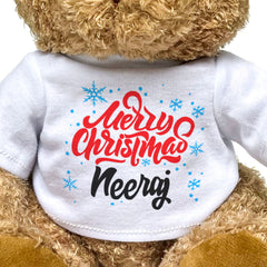 MERRY CHRISTMAS NEERAJ - Teddy Bear - Cute Cuddly Soft - Xmas Gift Present