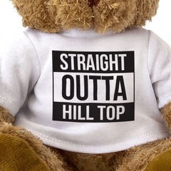 Straight Outta Hill Top teddy bear, shirt design close-up