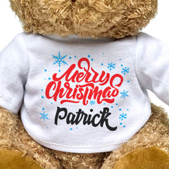 MERRY CHRISTMAS PATRICK - Teddy Bear - Cute Cuddly Soft - Xmas Gift Present