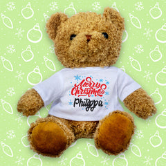 MERRY CHRISTMAS PHILIPPA - Teddy Bear - Cute Cuddly Soft - Xmas Gift Present