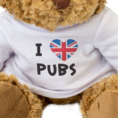 I LOVE PUBS (BRITISH FLAG) - Teddy Bear - Cute Cuddly - UK Gift Present