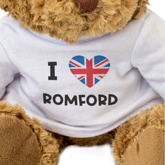 I LOVE ROMFORD (BRITISH FLAG) - Teddy Bear - Cute Cuddly - Funny Gift Present