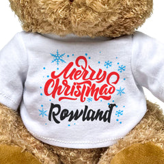 MERRY CHRISTMAS ROWLAND - Teddy Bear - Cute Cuddly Soft - Xmas Gift Present