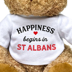 HAPPINESS BEGINS IN ST ALBANS - Teddy Bear - Cute Cuddly Soft - Gift Present