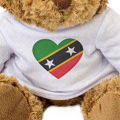 ST KITTS & NEVIS FLAG HEART - Teddy Bear - Cute Cuddly Soft - Gift Present