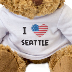 I LOVE SEATTLE (USA FLAG) - Teddy Bear - Cute Cuddly - Washington Gift Present