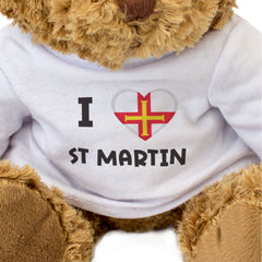 I LOVE ST MARTIN (GUERNSEY FLAG) - Teddy Bear - Cute Cuddly - Funny Gift Present