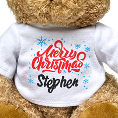 MERRY CHRISTMAS STEPHEN - Teddy Bear - Cute Cuddly Soft - Xmas Gift Present