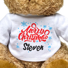 MERRY CHRISTMAS STEVEN - Teddy Bear - Cute Cuddly Soft - Xmas Gift Present
