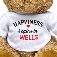 HAPPINESS BEGINS IN WELLS - Teddy Bear - Cute Cuddly Soft - Gift Present