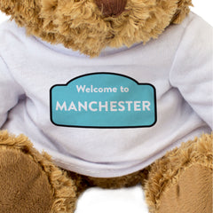 WELCOME TO MANCHESTER (BLUE) - Teddy Bear - Cute Cuddly - Funny Gift Present