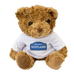 WELCOME TO SCOTLAND (BLUE & WHITE) - Teddy Bear - Funny Scottish Gift Present