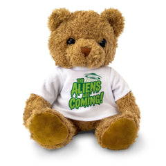THE ALIENS ARE COMING! - Teddy Bear - Cute Cuddly Soft - Funny Gift Present