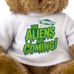 THE ALIENS ARE COMING! - Teddy Bear - Cute Cuddly Soft - Funny Gift Present