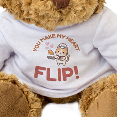 YOU MAKE MY HEART FLIP (CAT) - Teddy Bear - Romantic Pancake Day Gift Present