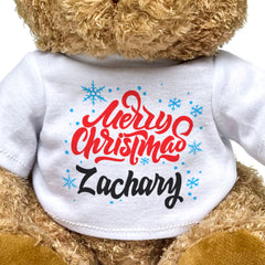 MERRY CHRISTMAS ZACHARY - Teddy Bear - Cute Cuddly Soft - Xmas Gift Present