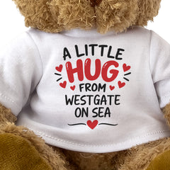 Close-up of the two-line A Little Hug From Westgate on Sea T-shirt design