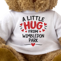 Close-up of the two-line A Little Hug From Wimbledon Park T-shirt design