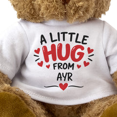 Close-up of the A Little Hug From Ayr T-shirt design