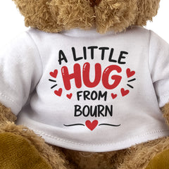 Close-up of the A Little Hug From Bourn T-shirt design