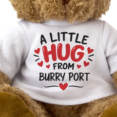 Close-up of the A Little Hug From Burry Port T-shirt design