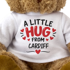 Close-up of the A Little Hug From Cardiff T-shirt design