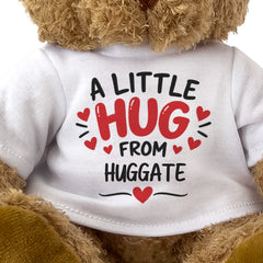 Close-up of the A Little Hug From Huggate T-shirt design