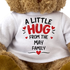 Close-up of the A Little Hug From The May Family T-shirt design