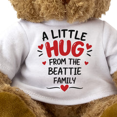 Close-up of the A Little Hug From The Beattie Family T-shirt design