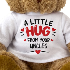Close-up of the A Little Hug From Your Uncles T-shirt design