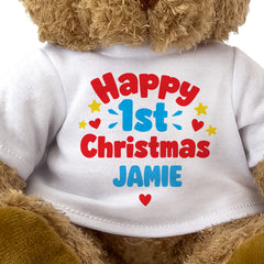 Closeup of the Happy 1st Christmas Jamie T-shirt design
