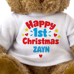 Closeup of the Happy 1st Christmas Zayn T-shirt design