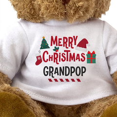 MERRY CHRISTMAS GRANDPOP - Teddy Bear - Cute Cuddly Soft - Xmas Gift Present