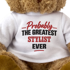 Close-up of the Probably the Greatest Stylist Ever T-shirt design
