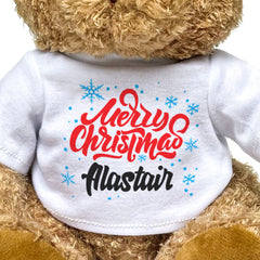 MERRY CHRISTMAS ALASTAIR - Teddy Bear - Cute Cuddly Soft - Xmas Gift Present