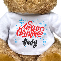 MERRY CHRISTMAS ANDY - Teddy Bear - Cute Cuddly Soft - Xmas Gift Present