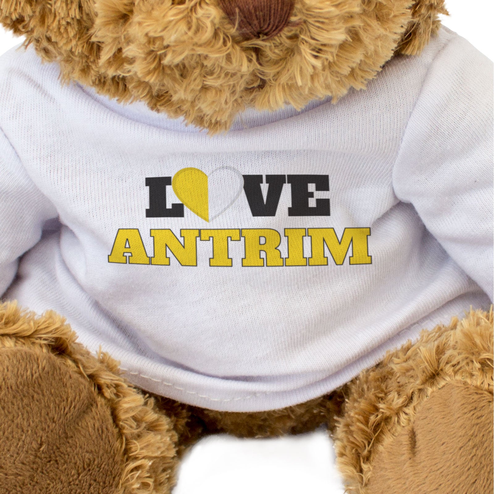 LOVE ANTRIM (COUNTY COLOURS HEART) - Teddy Bear - Funny Ireland Gift Present