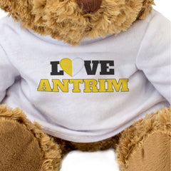 LOVE ANTRIM (COUNTY COLOURS HEART) - Teddy Bear - Funny Ireland Gift Present