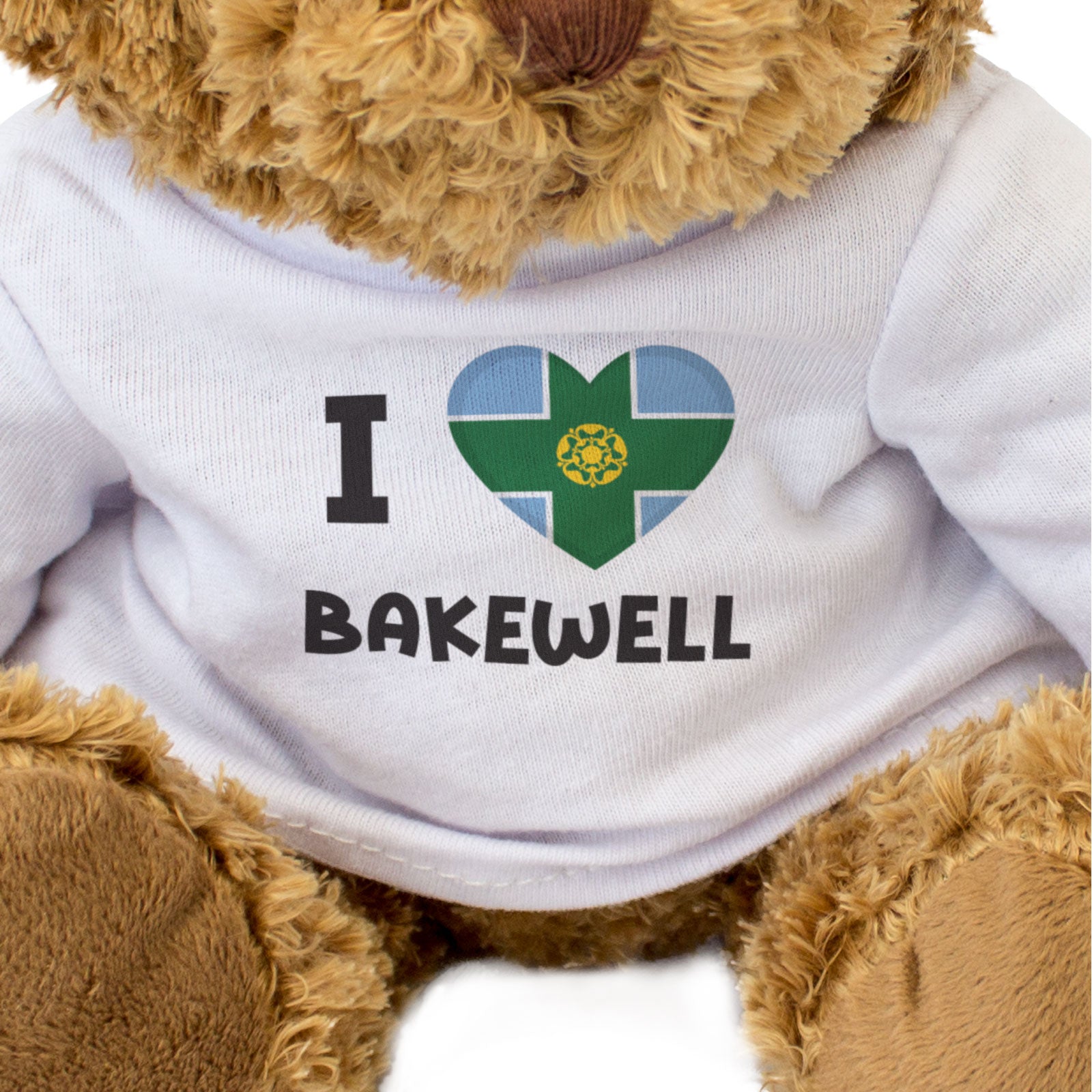 I LOVE BAKEWELL (DERBYSHIRE FLAG) - Teddy Bear - Funny Souvenir Gift Present