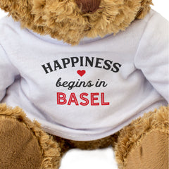 HAPPINESS BEGINS IN BASEL - Teddy Bear - Cute Funny Adorable - Swiss Gift Present