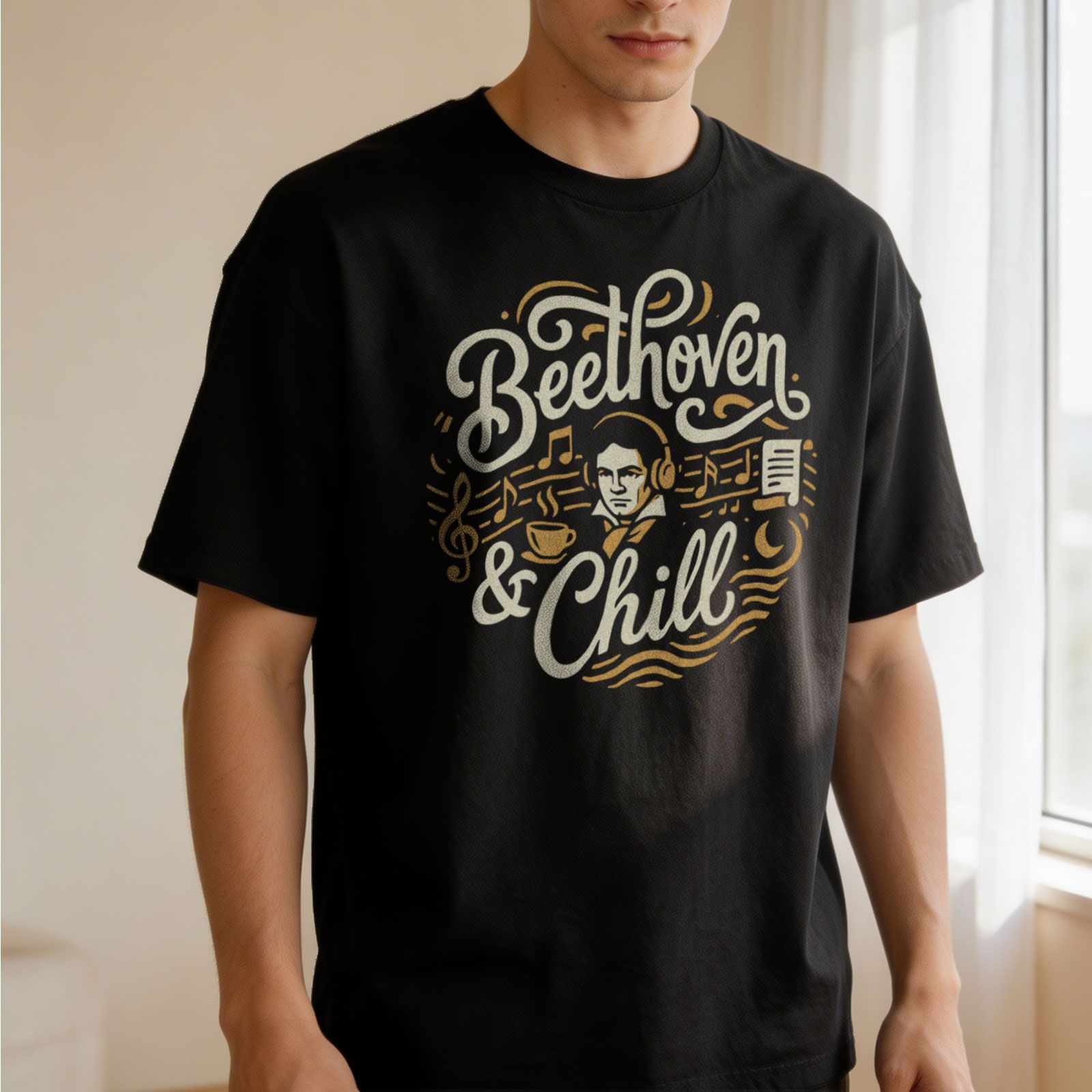 BEETHOVEN & CHILL - Black T-Shirt - Funny Classical Music Fan Tee