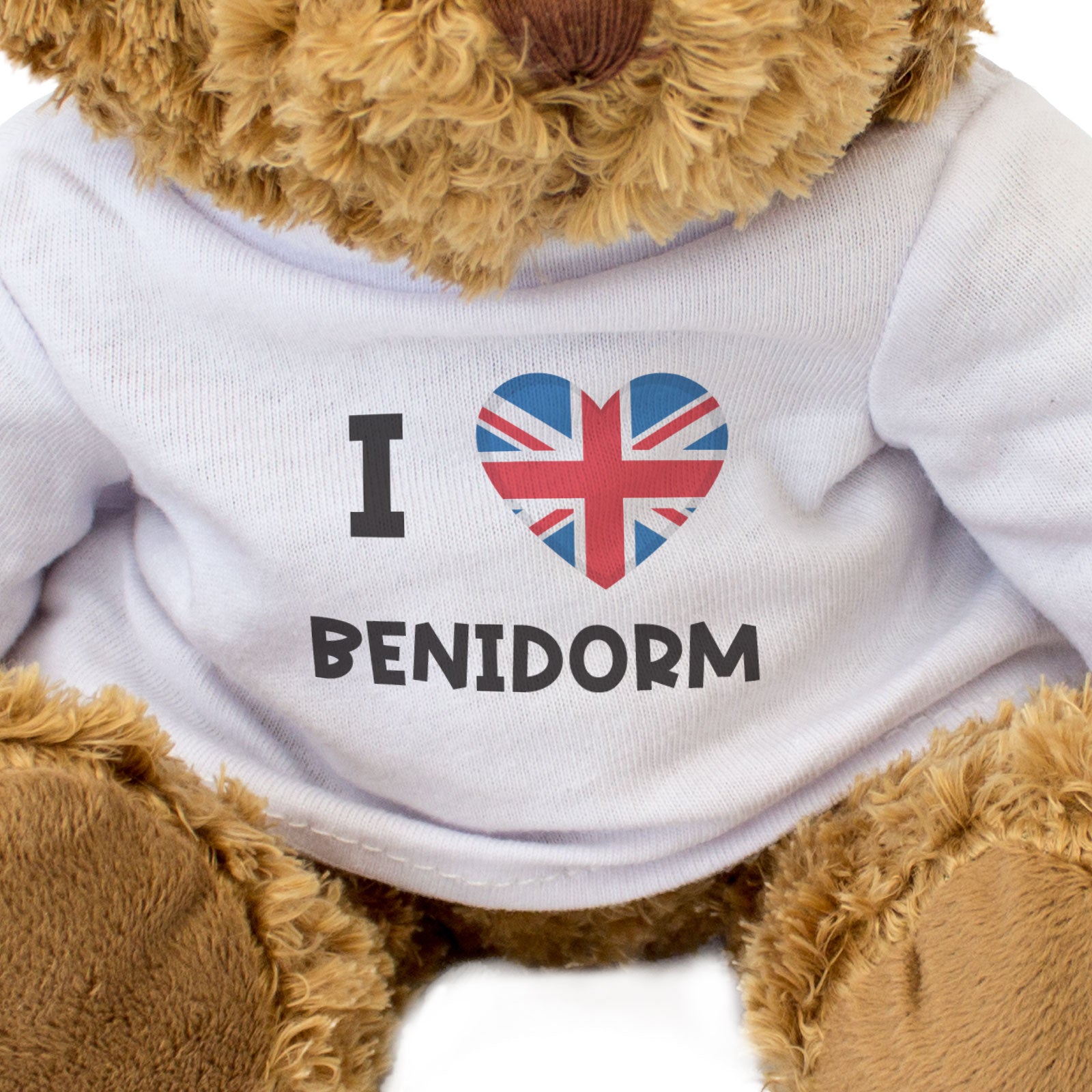 I LOVE BENIDORM (UNION JACK) - Teddy Bear - Funny British Holiday Gift Present