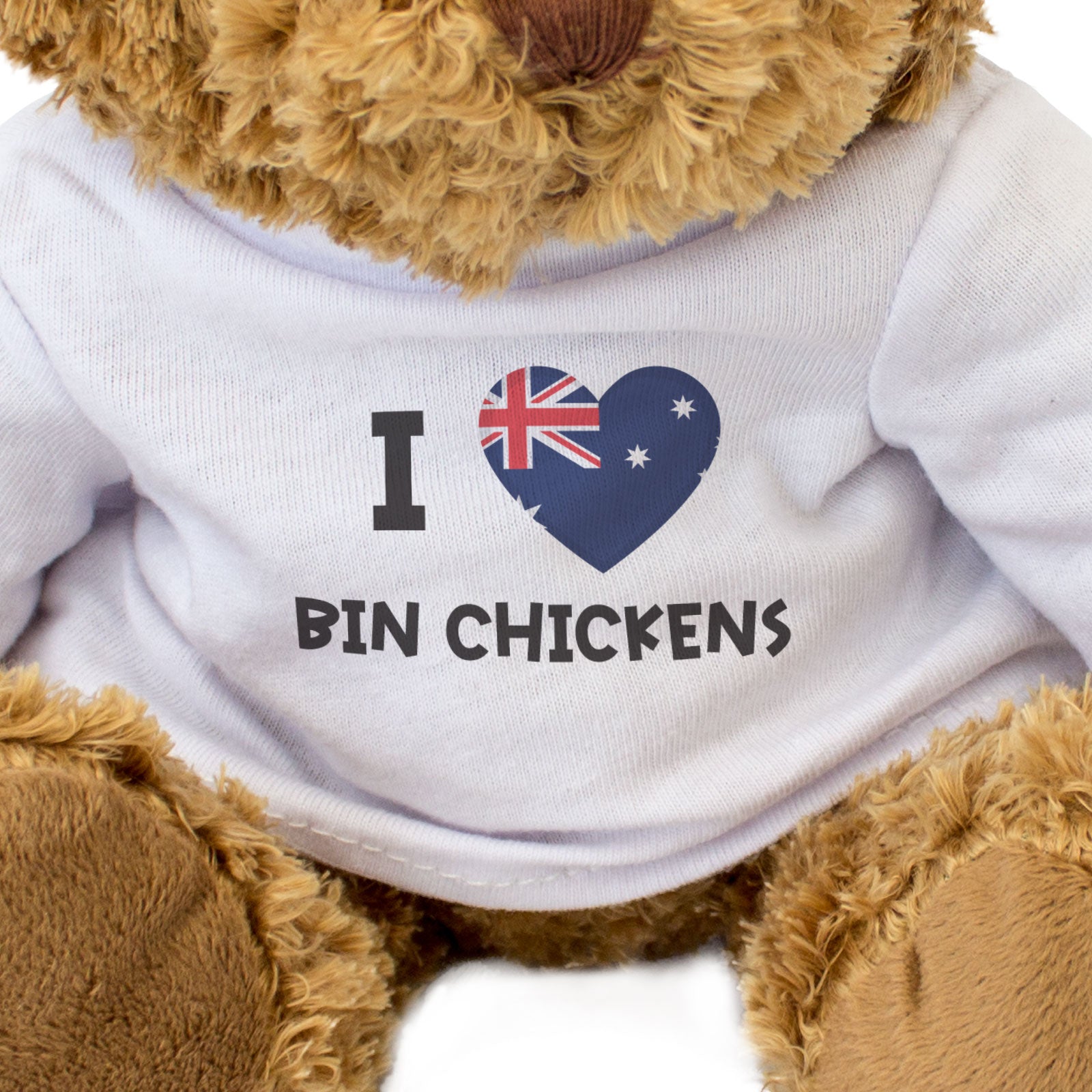 I LOVE BIN CHICKENS (AUSTRALIA FLAG) - Teddy Bear - Funny Souvenir Gift Present