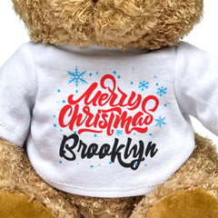 MERRY CHRISTMAS BROOKLYN - Teddy Bear - Cute Cuddly Soft - Xmas Gift Present