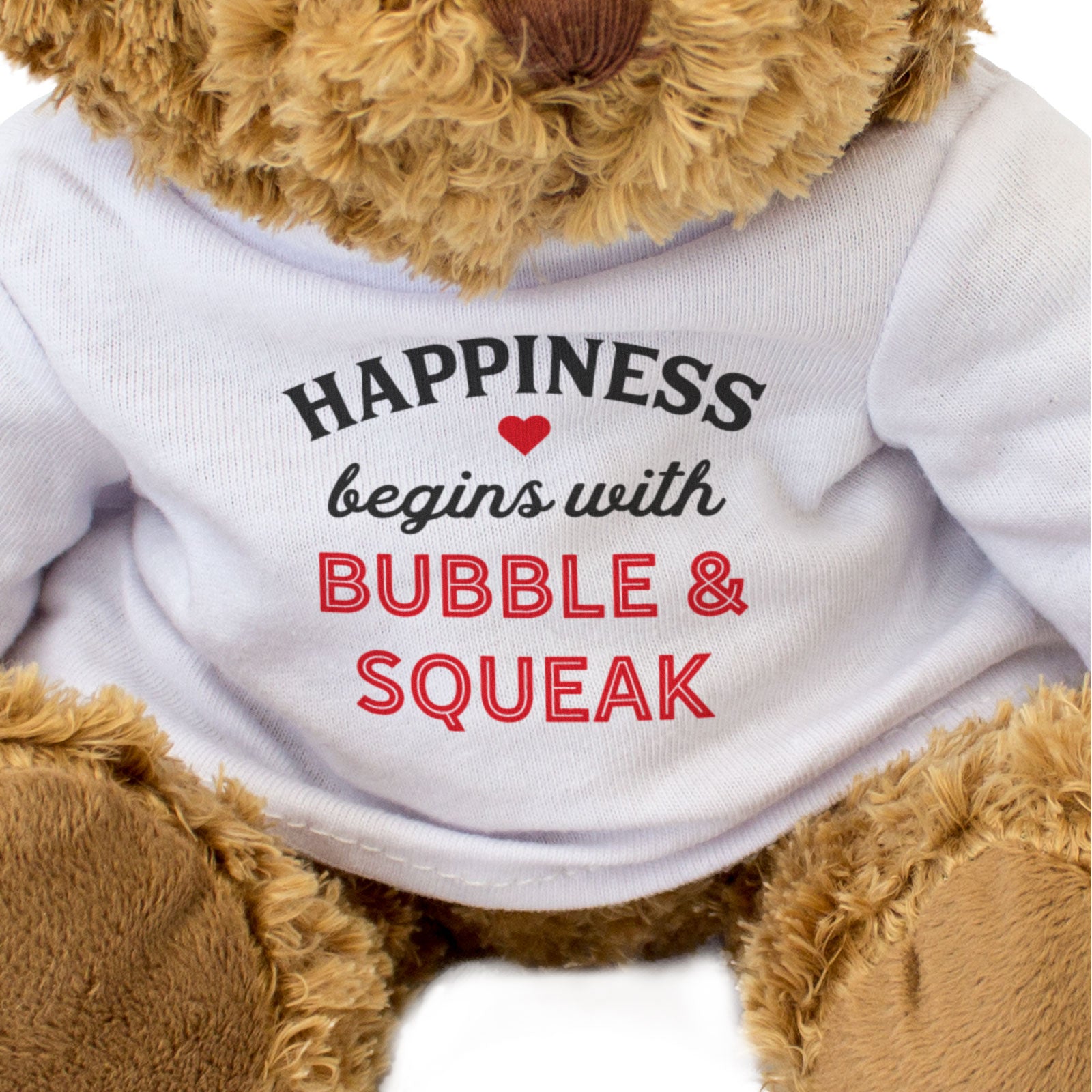 HAPPINESS BEGINS WITH BUBBLE & SQUEAK - Teddy Bear - Cute - Funny Gift Present