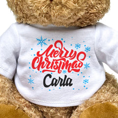 MERRY CHRISTMAS CARLA - Teddy Bear - Cute Cuddly Soft - Xmas Gift Present