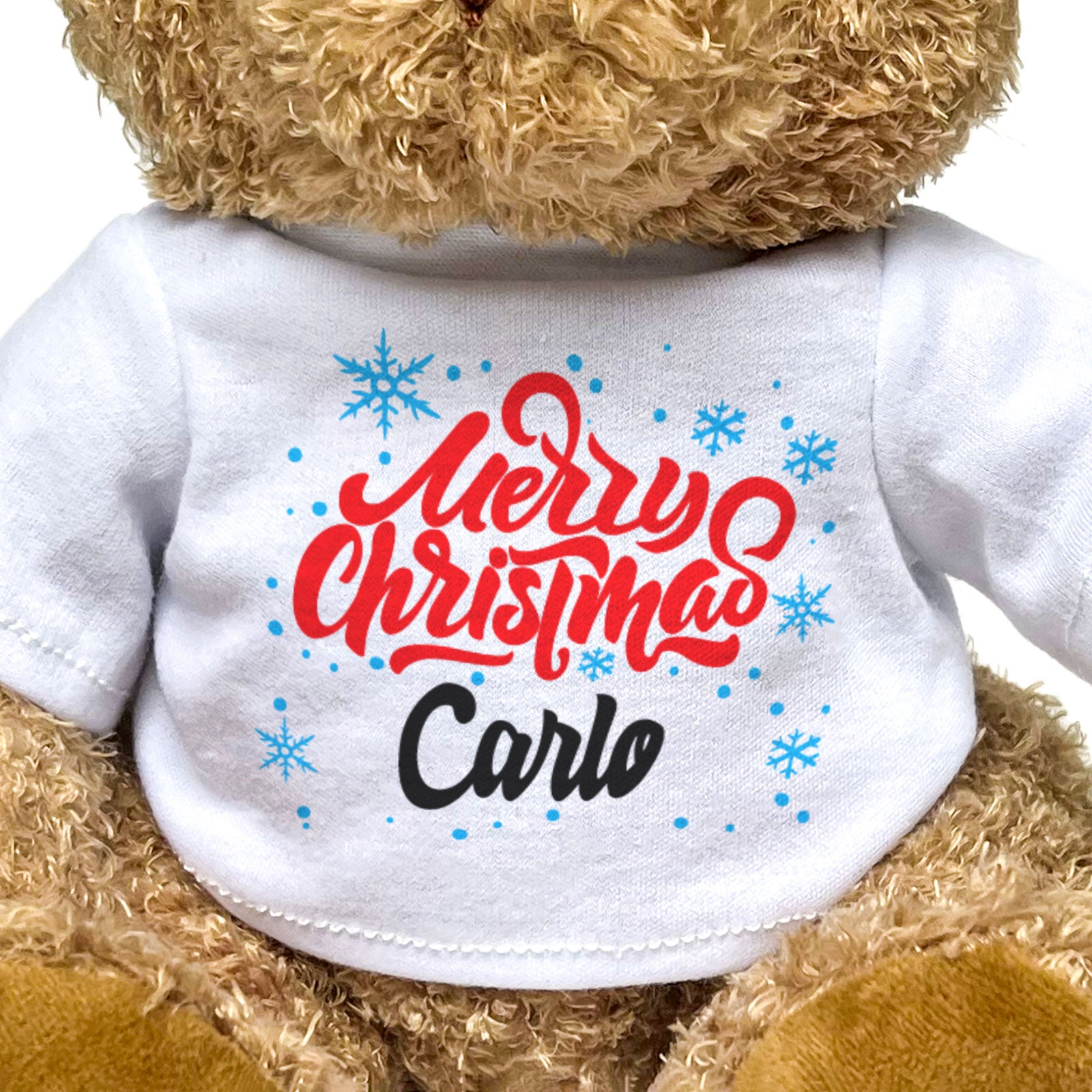 MERRY CHRISTMAS CARLO - Teddy Bear - Cute Cuddly Soft - Xmas Gift Present