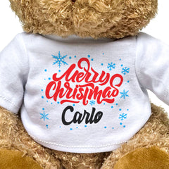 MERRY CHRISTMAS CARLO - Teddy Bear - Cute Cuddly Soft - Xmas Gift Present