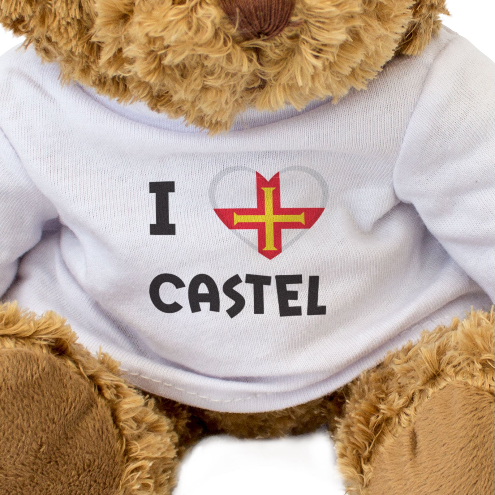 I LOVE CASTEL (GUERNSEY FLAG) - Teddy Bear - Cute Cuddly - Funny Gift Present