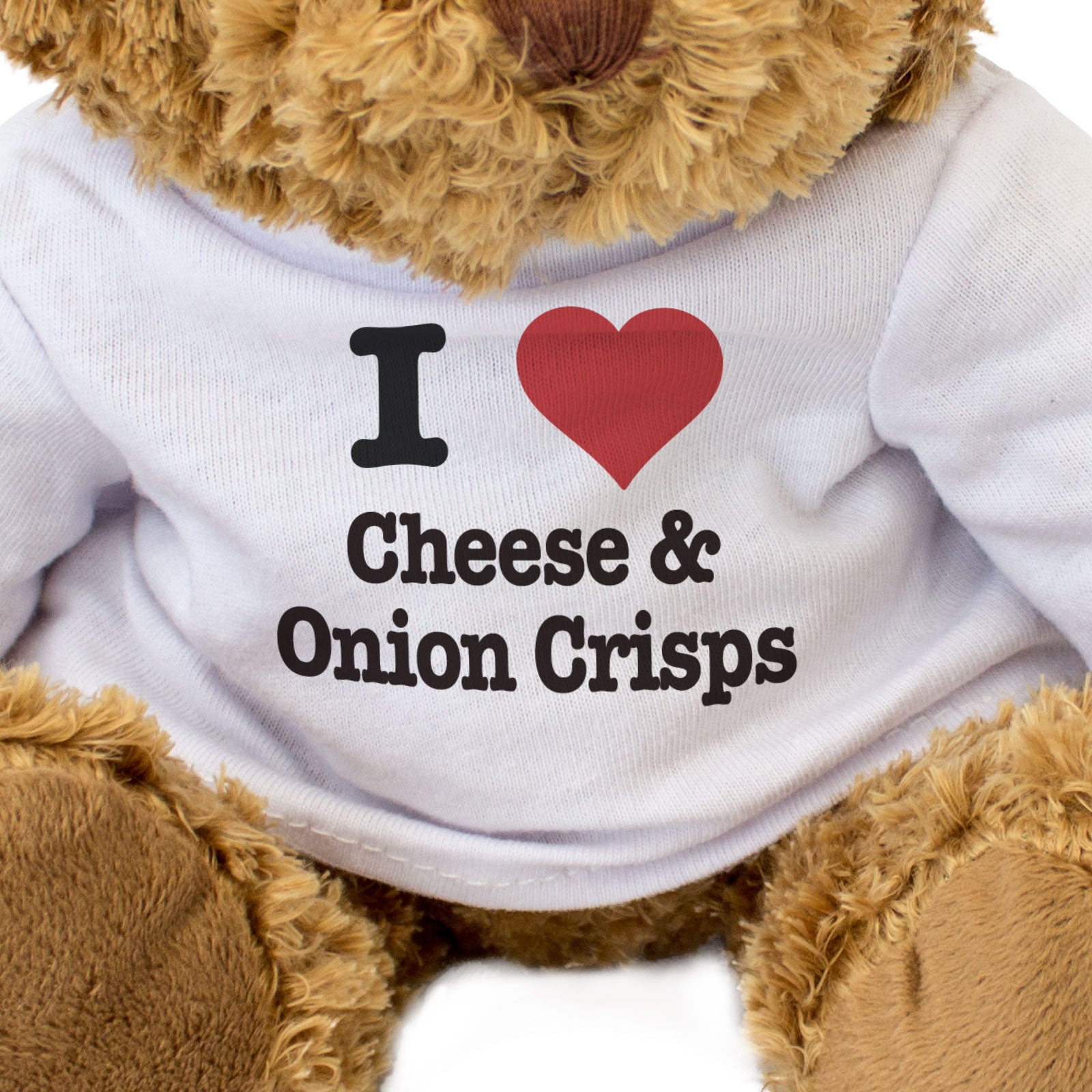 I LOVE CHEESE & ONION CRISPS - Teddy Bear - Cute Soft - Funny Gift Present